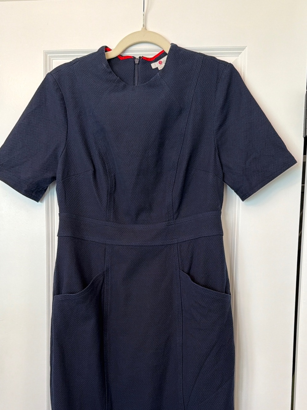 Boden Navy Blue Tailored Midi Dress Size 8 Short Sleeve Pockets